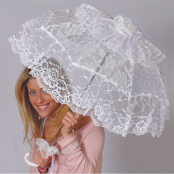 White Theatrical Victorian Lace Parasol