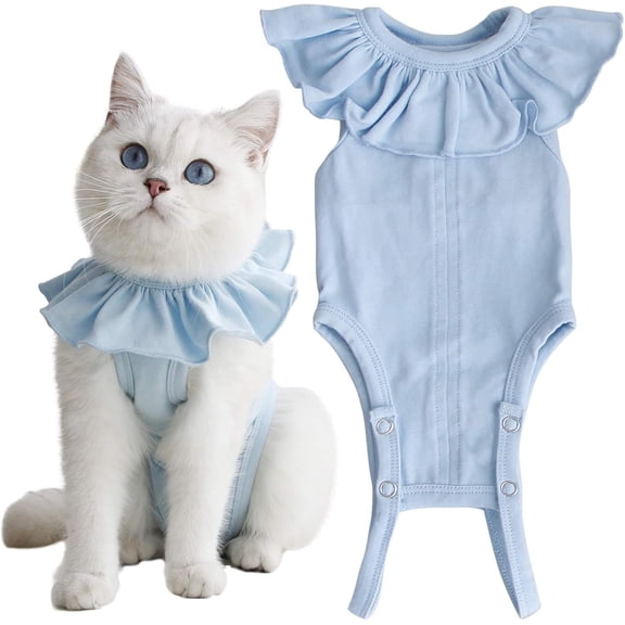 DOVACKA Cat Recovery Suit, Breathable Surgical Recovery Shirt for Cats After Surgery, Anti‑Licking Wound Protection Onesie, E‑Collar Alternative for Cats, Soft Ruffle Neck Pet Recovery Bodysuit