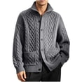 thumbnail image 2 of Xdegoge Mens Cardigans Button Down Stand Collar Thick Chunky Cable Knit Sweaters with Pockets Winter Warm Relaxed Fit Knitted Vintage Fall Coat M-4Xl, 2 of 9