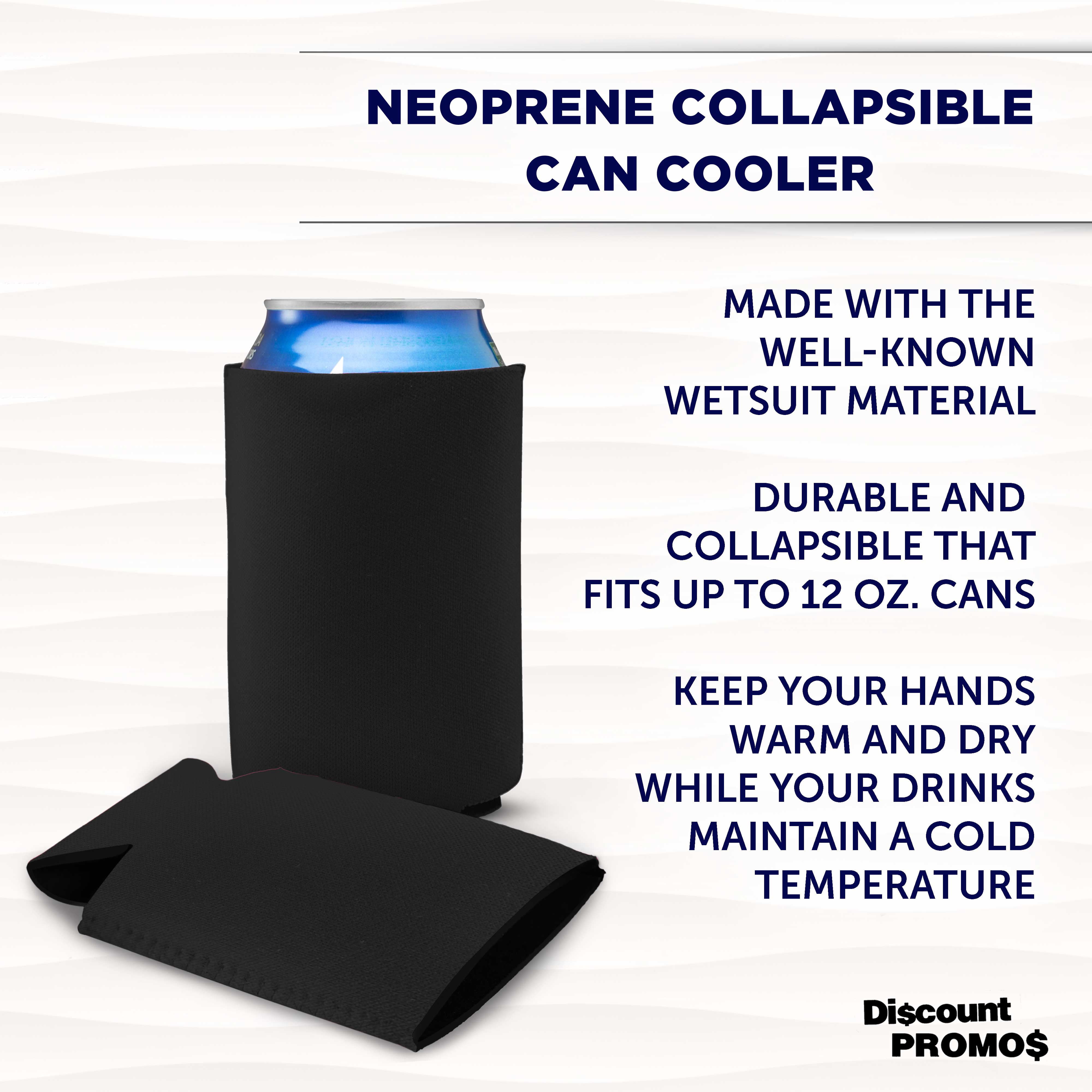 Neoprene Collapsible Can Coolers 12 oz. Set of 10, Bulk Pack - Great for Weddings, Parties, Anniversary, Indoor & Outdoor Events - Black