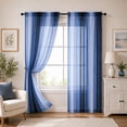 thumbnail image 2 of OVZME Cyan Blue Ombre Print Crushed Sheer Curtains 84 Inch 2 Panels, Light Filtering Window Drapes for Living Room Bedroom, Rod Pocket, Each 42Wx84L Inch, 2 of 4