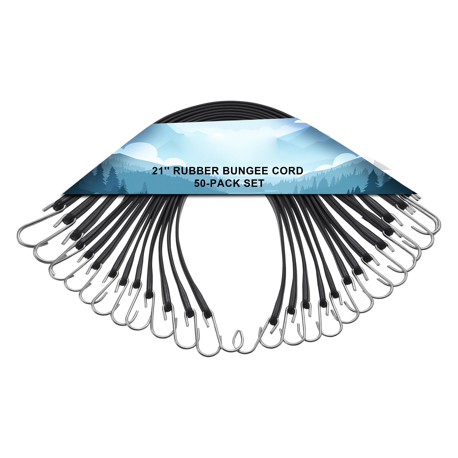 KFFKFF 50-Set Flat Bungee Cord, 19.8 mm Durable Elastic Straps with Steel S-Hooks, 21" Stretch Rope for Securing Cargo, Tarps in Trucks, Tents, Black