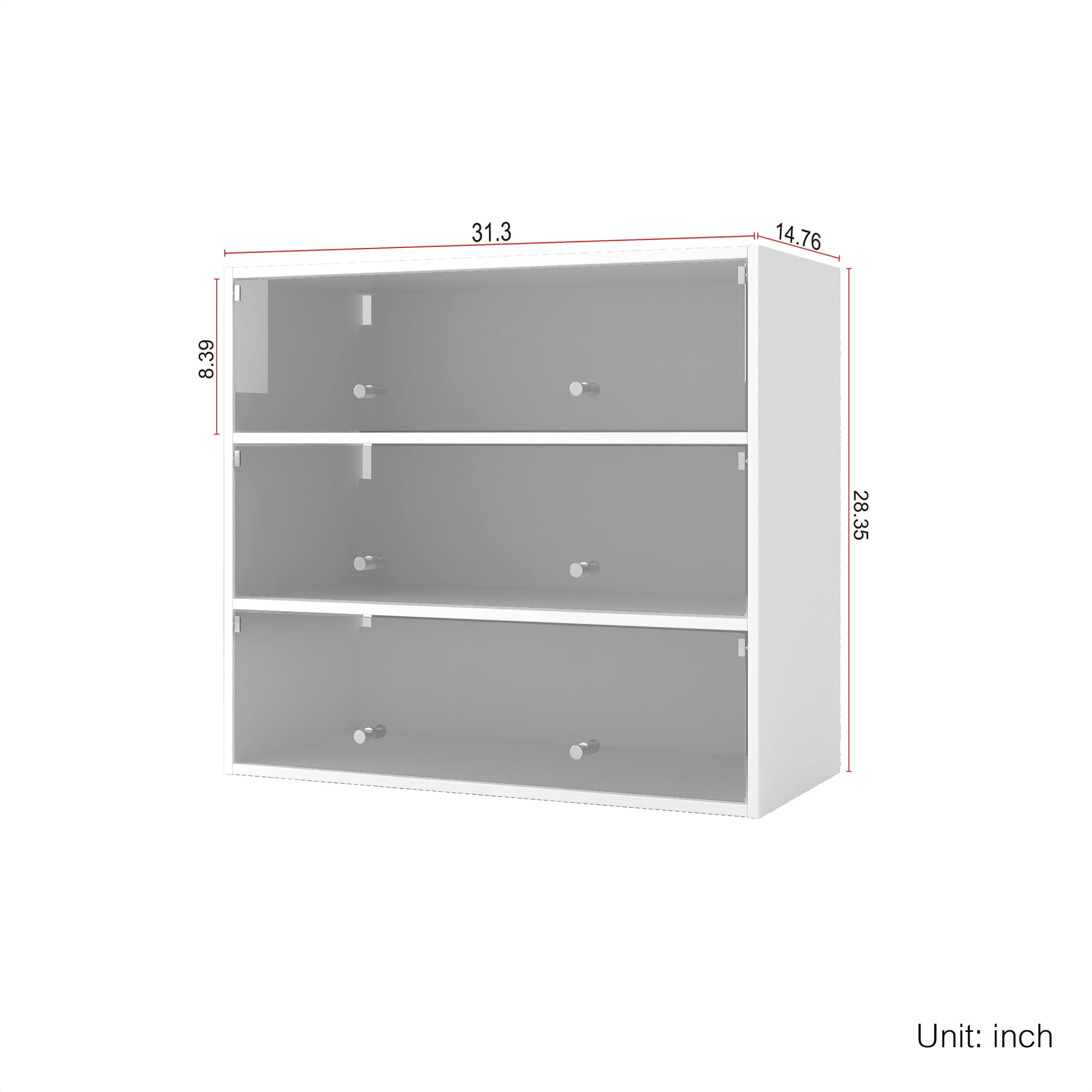 Shoe Boxes with LED Light,3 Tier Wooden Stackable Shoe Storage Box with Glass Door,White