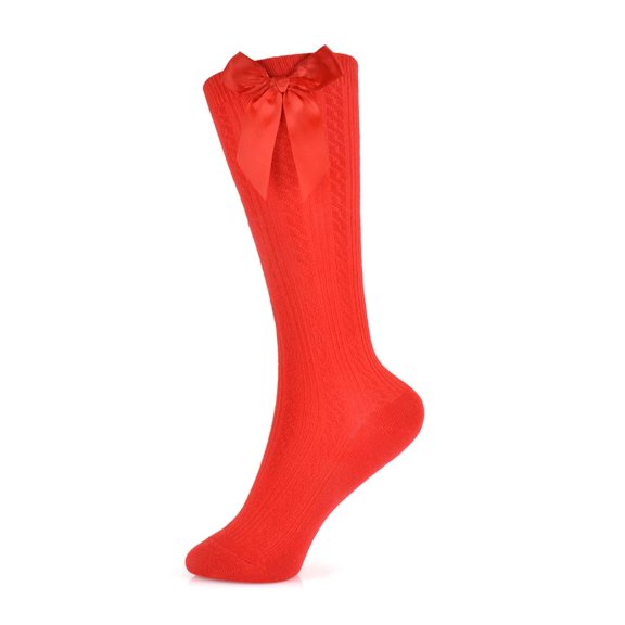 A2Z 4 Kids Girls Cable Knee High Cotton Rich Socks With Bow - Socks AZ408 Red 3 Pack 7-10 (12.5-3.5)