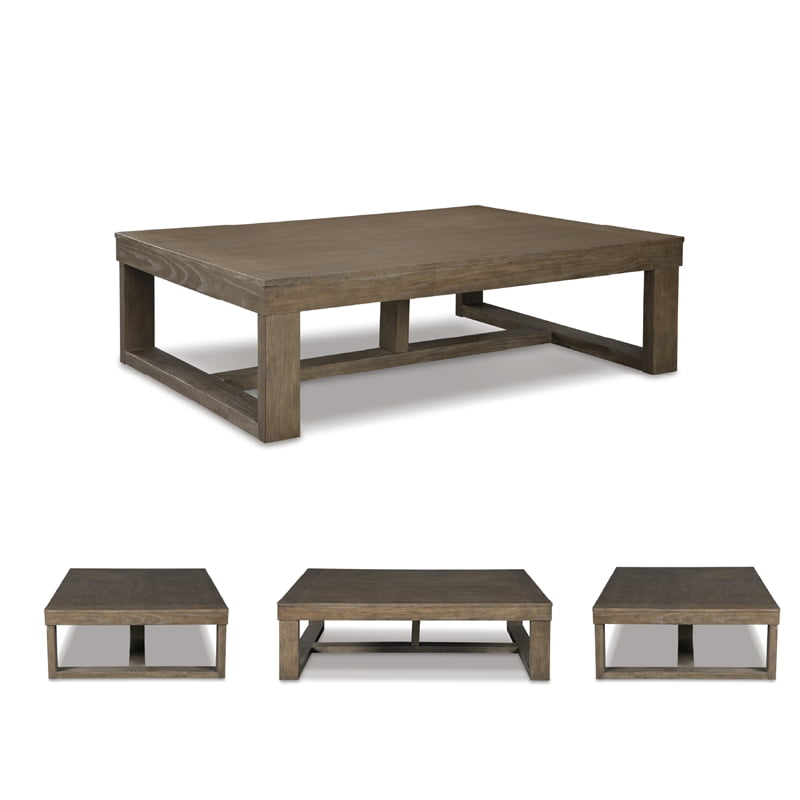 Ashley Furniture Cariton Plank Effect Bold Blocky Wood Coffee Table, Grayish Brown