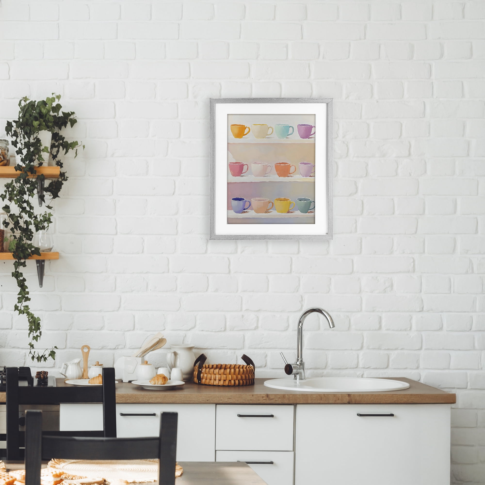 Stupell Industries Rows of Pastel Teacups Gray Framed Print Under Glass, design by The Prints Vibe
