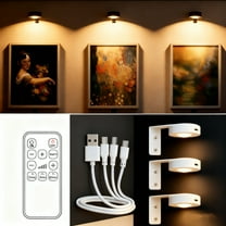 NEWJOEY 3 Pack Rechargeable Magnetic LED Picture Lights for Wall – Dimmable White (3000K/4500K/6000K) with Remote | USB Type-C Rechargeable Art / Frame Lighting