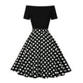 thumbnail image 3 of IBTOM CASTLE Women Off Shoulder Short Sleeve 1950s Retro Vintage Cocktail Party Swing Dress Patchwork 50s Polka Dot Dresses XL Black, 3 of 8