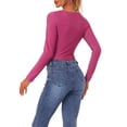 thumbnail image 3 of INSPIRE CHIC Haut Pailleté pour Femme Torsadé Ajusté à Manches Longues Découpé Court de Fête Scintillant TP Rose Vif, 3 of 6