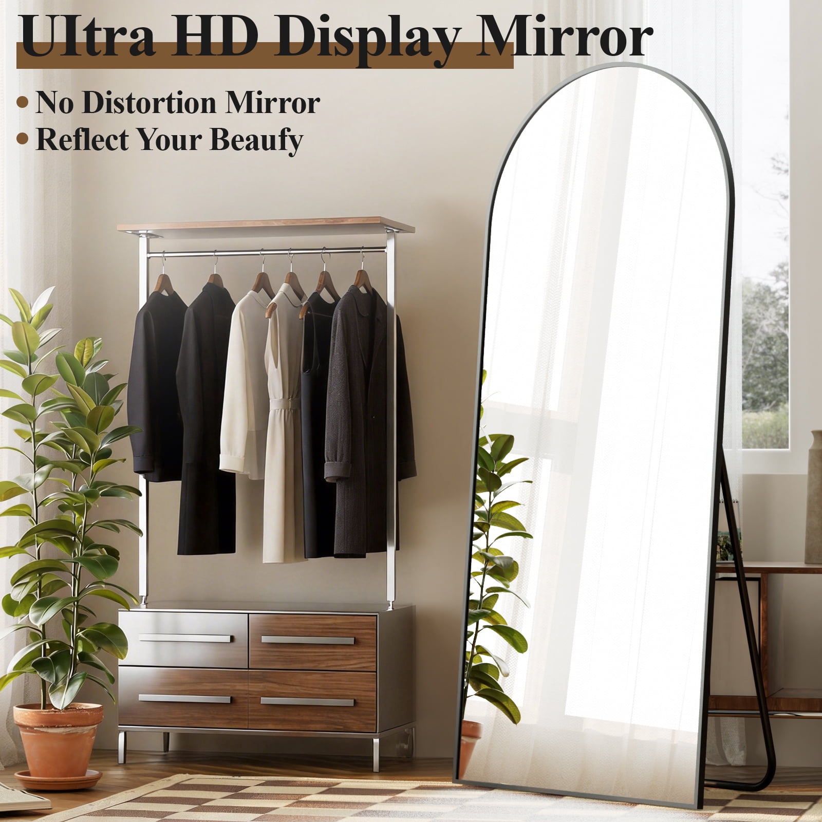 AUROMIR 71"x26" Arched Full Length Mirror Floor Mirror Full Body Standing Mirror, Black