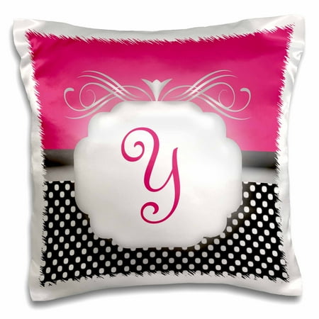 Black With White Polka Dots 3dRose Elegant Pink with Black and White Polka Dot Monogram Letter Y - Pillow Case, 16 by 16-inch ()