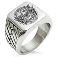 thumbnail image 1 of Stainless Steel Rootless All Seeing Eye Geometric Pattern Biker Style Polished Ring, 1 of 1