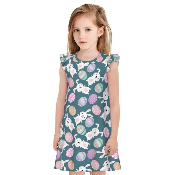 Balery Cute Rabbit Easter Camisón de princesa para niñas, pijama de algodón con mangas abullonadas, suave y bonito.-XX-Large