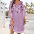 thumbnail image 1 of Puntoco Vestido De Manga Corta Con Cuello En V, Vestido Irregular De Doble Capa De Gasa Con Manga Tres Cuartos Y Cuello En V Estampado Para Mujer Morado Xxxl, 1 of 6