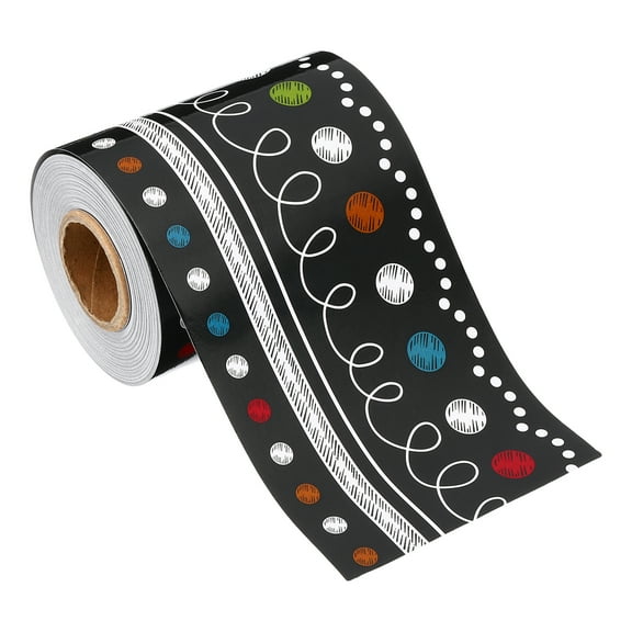 Uxcell 3" x 49.2Ft Bulletin Board Border,Wavy Dots Scalloped Trim, Color/Black