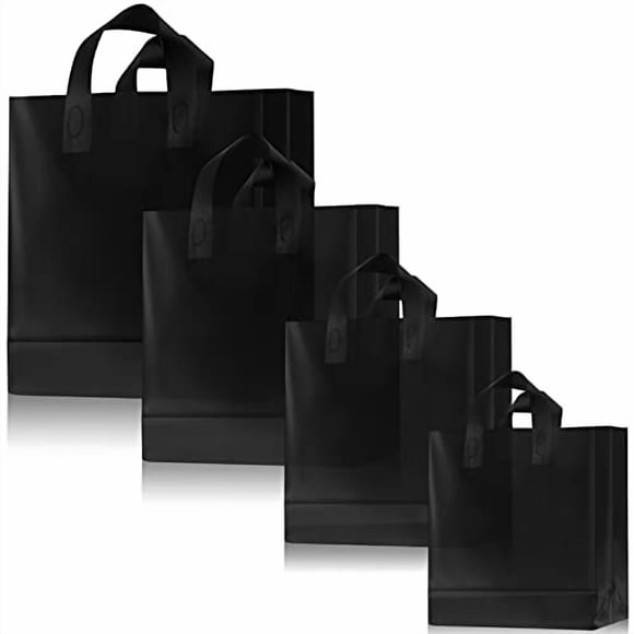 Bolsas de regalo Weewooday de plástico esmerilado, 100 unidades con asas (negras)