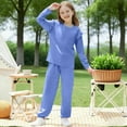 thumbnail image 6 of VBTAPA Girls Outfit Set 2 Piece Casual Sweatsuit Ruffle Trim Long Sleeve Crewneck Tops with Jogging Pants Tracksuit Set Blue 4 Years, 6 of 8