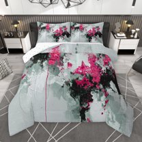 Manfei Chic Abstract Ombre Full Size Comforter Sets, Deep Pink Retro Artwork Bedding Comforter Set, Teens Kids Adult Man Reversible Bedding Sets, Breathable Home Decor, 3pcs