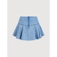 thumbnail image 6 of Denim Pleated A-Line Mini Skirt With Belted Waist Blue, 6 of 8