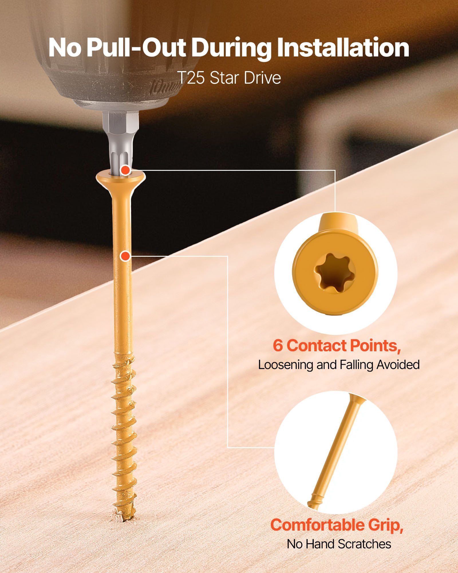 #10 Wood Screws Anti-Rust 3-Inch Outdoor Deck Screws 350PCS T25/Torx Star Drive