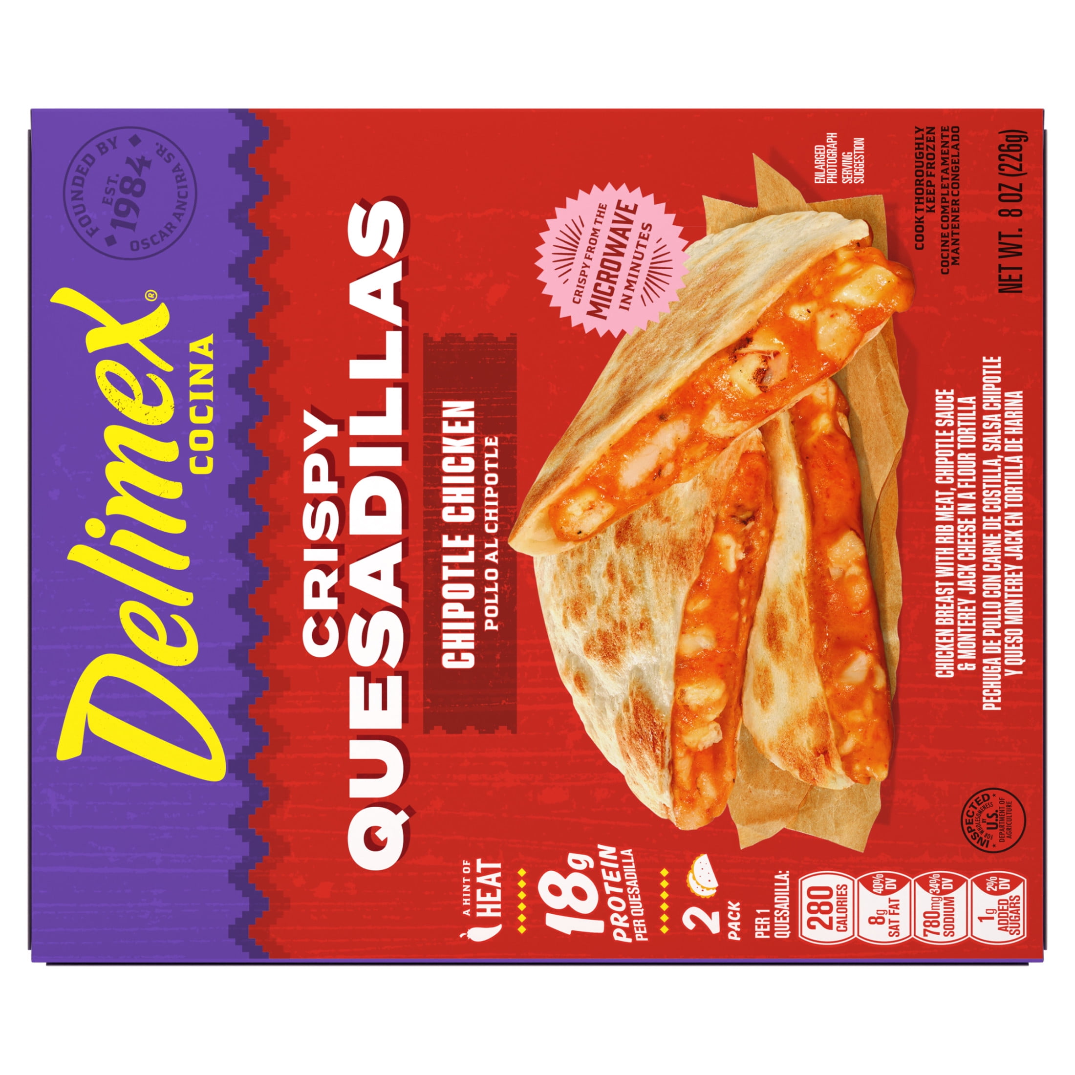 Delimex Chipotle Chicken Crispy Quesadillas, 8 oz box