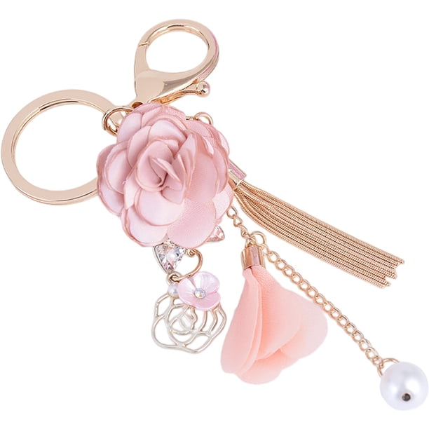 BRIGHTFUFU Exquisito llavero de flor de rosa, llavero decorativo de metal, colgante ligero para bolso, dije colgante