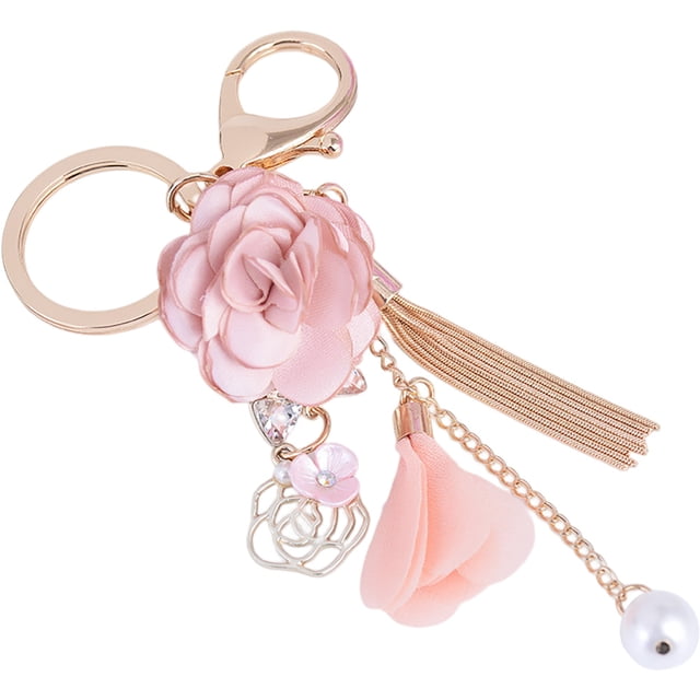 BRIGHTFUFU Exquisito llavero de flor de rosa, llavero decorativo de metal, colgante ligero para bolso, dije colgante
