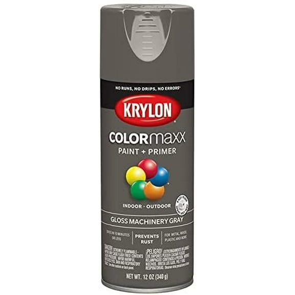 12 oz Krylon K05599007 Machinery Gray COLORmaxx Paint & Primer Spray Paint, Gloss Pack of 6