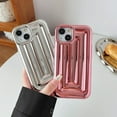 thumbnail image 3 of 3D Stripe Pattern Chrome Plating Electroplated Soft Compatible with iPhone Case (Light Silver,iPhone 13 Pro), 3 of 13