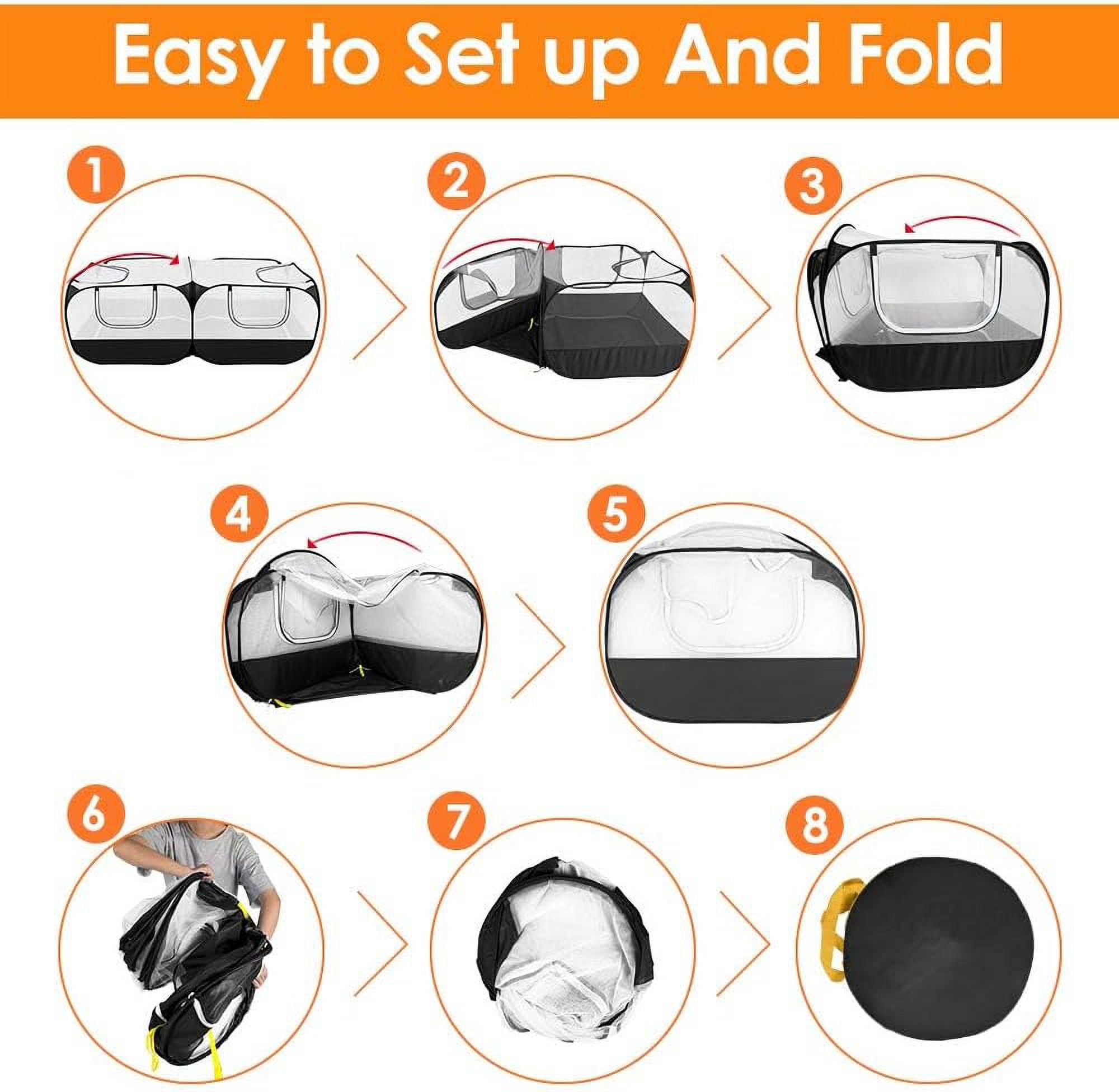 Small Animals Playpen, Portable Large Chicken Run Coop with Detachable Bottom Breathable Transparent Mesh Walls, Foldable Pet Enclosure for Puppy Kitten Rabbits Indoor Outdoor