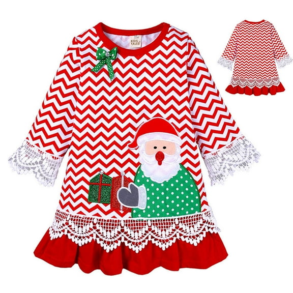 Toddler Girls Christmas Bowknot Princess Dress Long Sleeve Casual Party Xmas Dress
