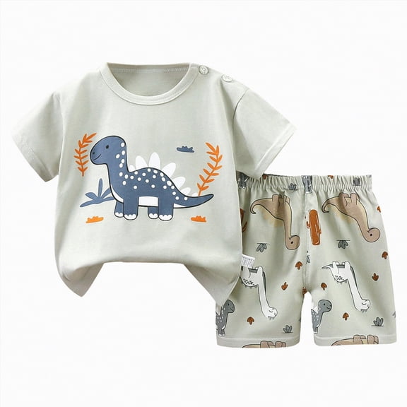 HCNTES Toddler Baby Girl Spring Summer Clothes Set Kid Outfits Boys Short Sleeves T-Shirt Tops Shorts Cute Outfits Set For Kids 2t 3t 4t 5t 6t 7t (M01-Light Gray,18-24 Months)