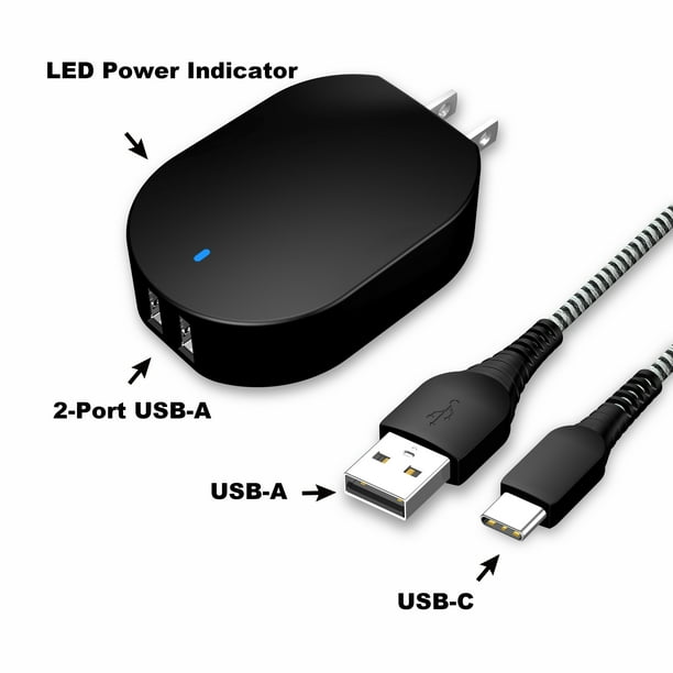 onn. DualPort Wall Charging Kit with USBC to USB Cable