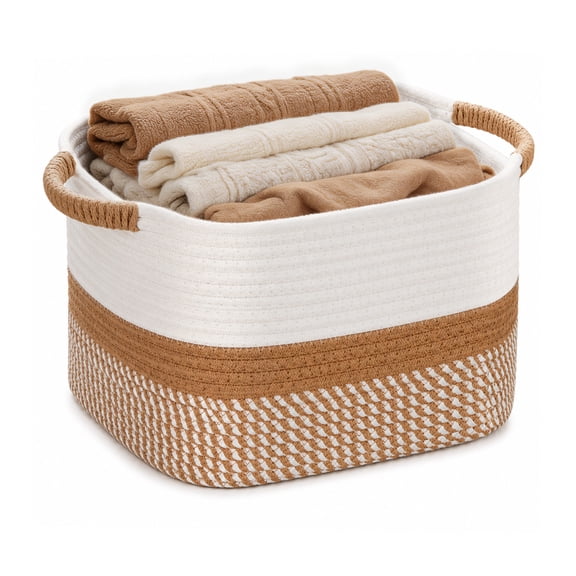 Cotton Rope Basket, 13"x10"x9" (19L) Rectangle Woven Baskets for Storage, Storage Basket for toys, Towel Baskets for Bathroom, Closet Organizer Bins Shelves Organizer, Decorative Basket