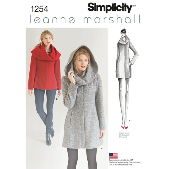 Simplicity Leanne Marshall Misses' Size 14-22 Easy Lined Coat or Jacket Pattern, 1 Each