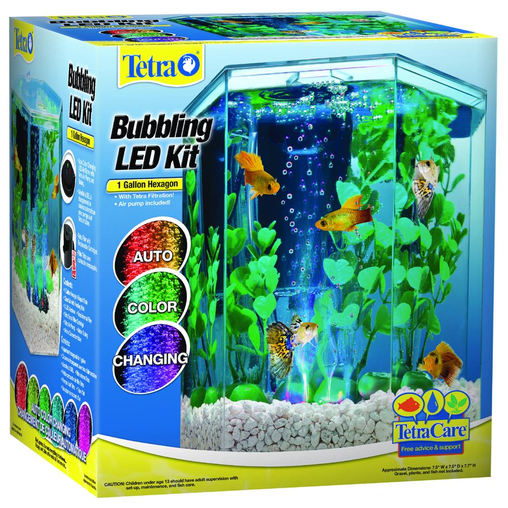 Tetra Bubbling LED Kit 1 Gallon, Hexagon Aquarium with ColorChanging