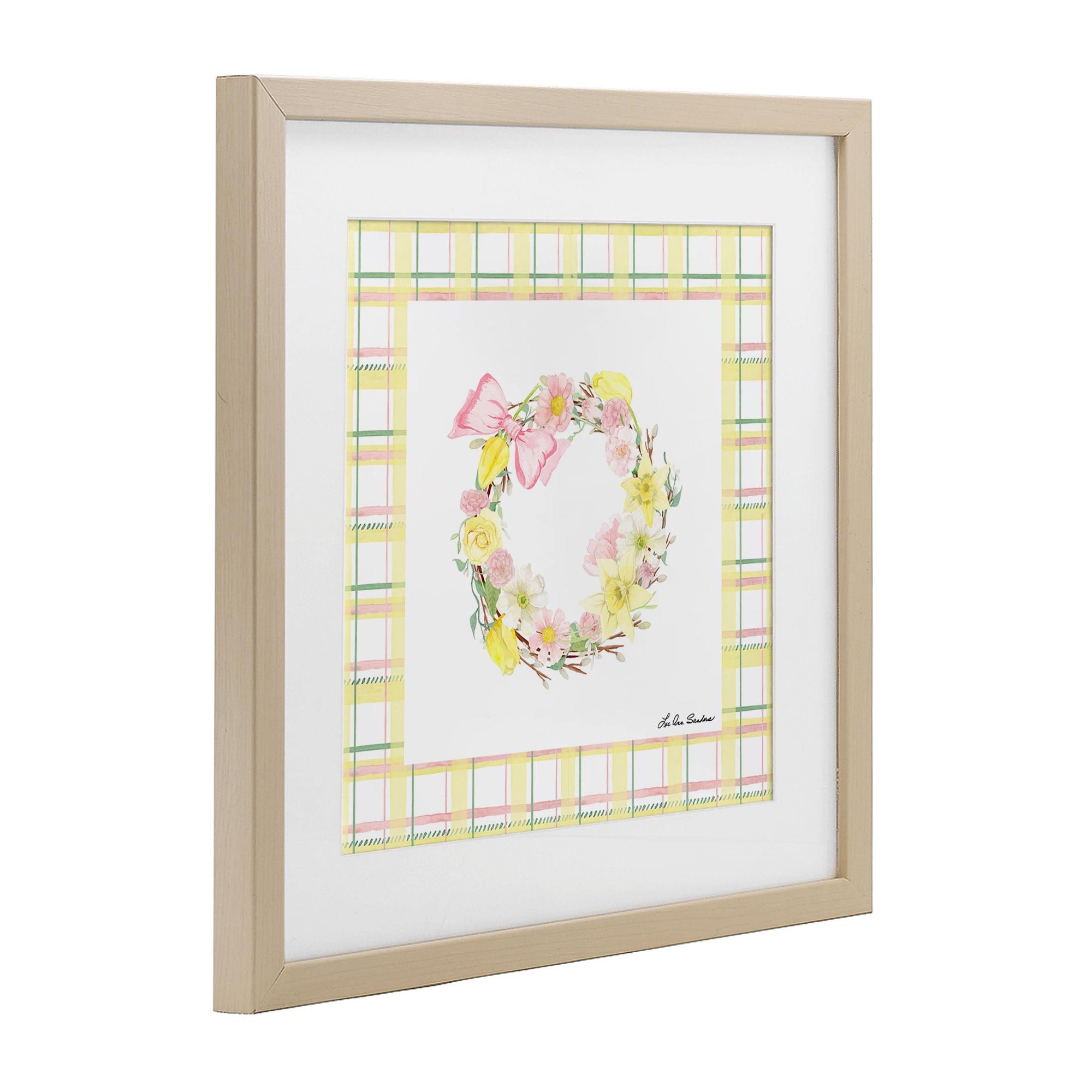 Wreath in Spring Pastels Birch Framed Print Under Glass, design by Lee Ann Sanders