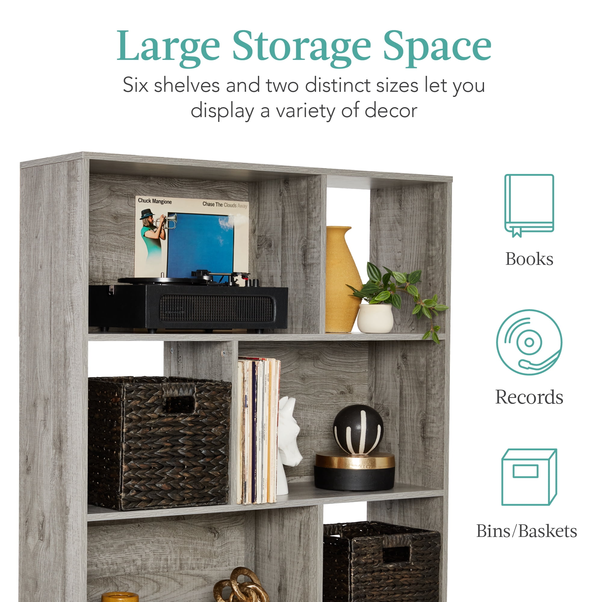 Best Choice Products 3-Tier Mid-Century Modern Wooden Bookcase w/ Removable Back Panels, Offset Pine Legs - Gray