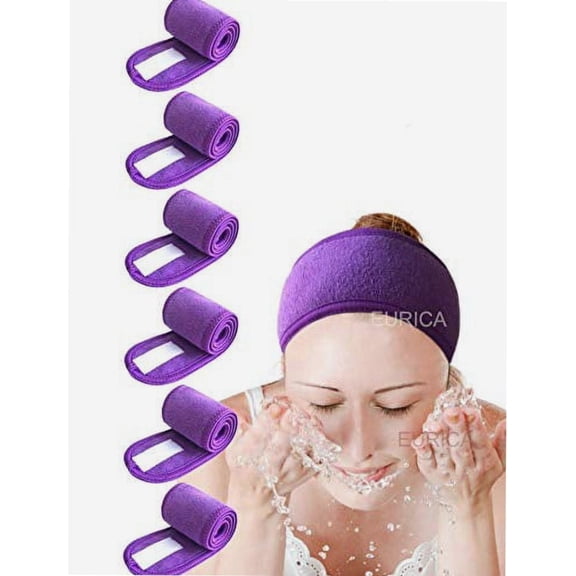 Spa Headband Hair Wrap Pack of 6 All Purple Sweat Headband Head Wrap Hair Towel Wrap Non-slip Stretchable Washable Makeup Headband for Face Wash Facial Treatment Sport Fits