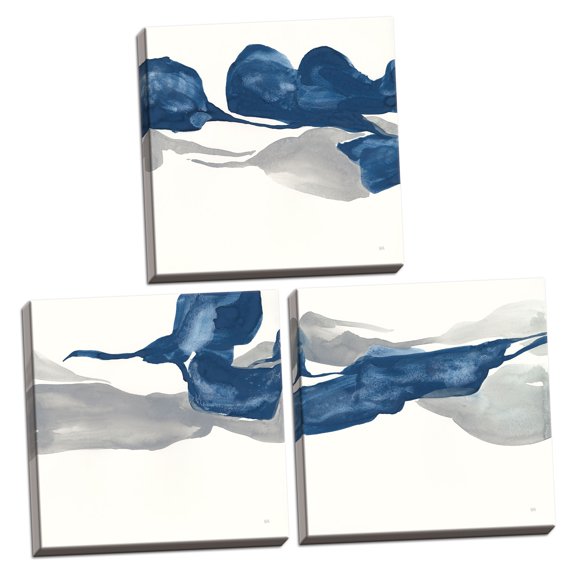 Gango Home Decor Contemporary Sapphire and Gray I, II, & III by Chris Paschke (Ready to Hang); Three 16x16in Hand-Stretched Canvases