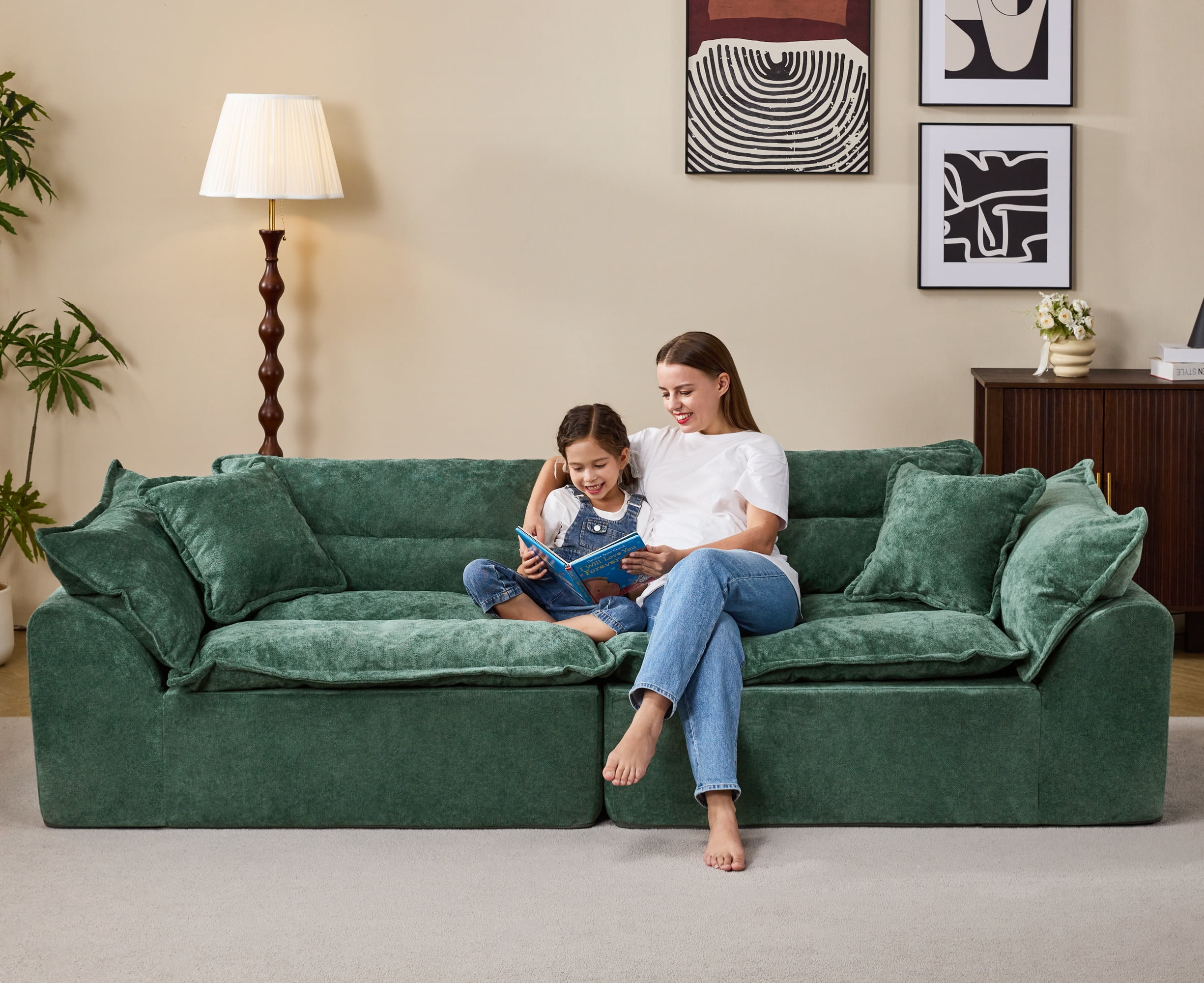 Hobestluk 104" Sectional Sofa Couches 3 Seater Modular Sofa, Boneless Couch, Cloud Couch with Removable Cushion, Modular Sectional Couches for Living Room(Green)