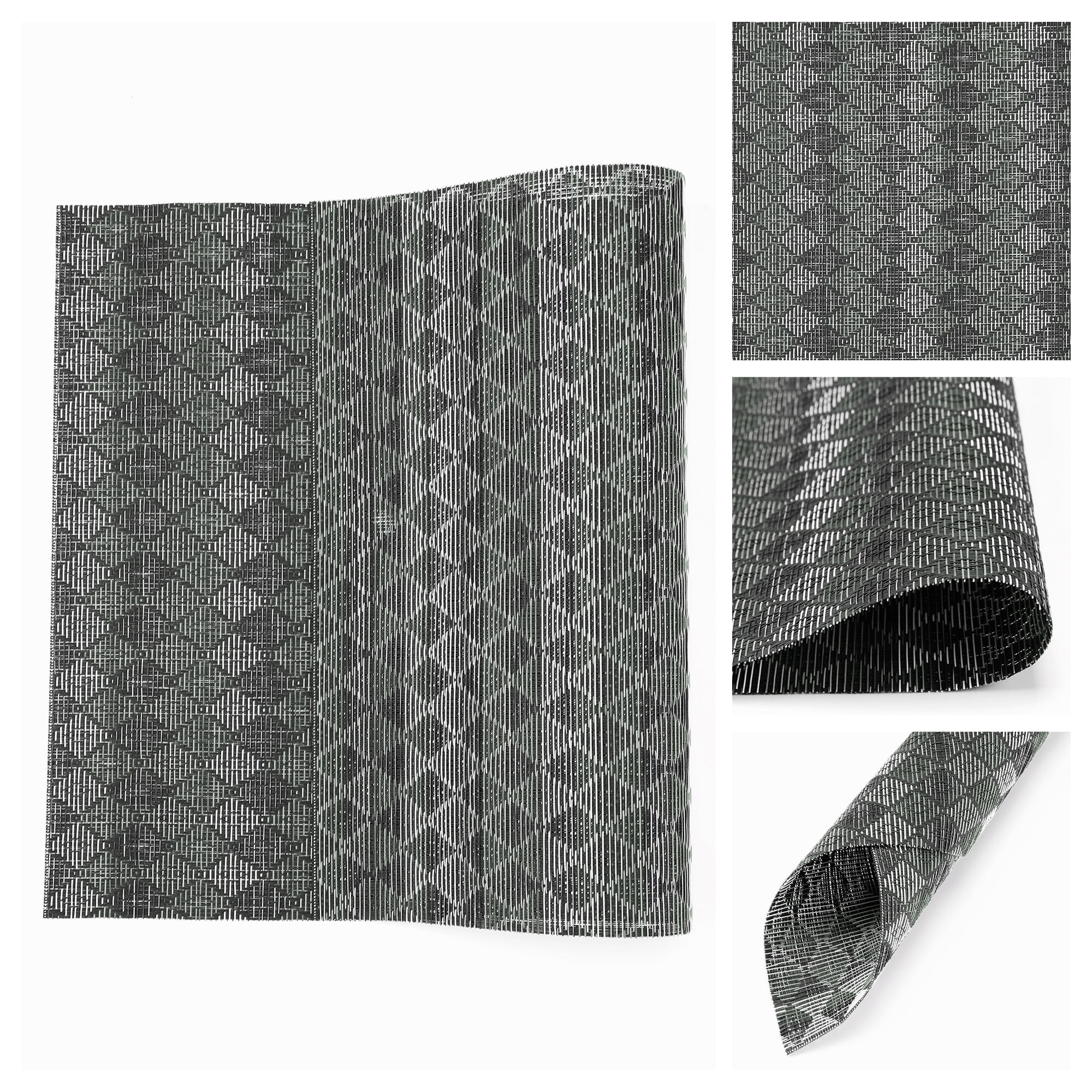 Unique Bargains Set of 6 Plastic Wipeable Placemats for Dining Table Decor Black