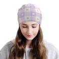 thumbnail image 2 of Xecao Floral Purple Buffalo Plaid Print Beanie Knitted Hat for Men Women, Winter Fashion Knit Cuffed Caps Unisex, 2 of 7