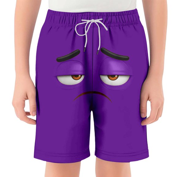 Gelikeya Boys Swim Trunks Board Shorts Funny 3D Cartoon Face Print Swimming Trunks Quick Drying Beach Shorts Casual Summer Outfits 2026 #01 Purple, 9-10 Years