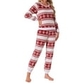 thumbnail image 4 of INSPIRE CHIC Womens Pajama Sets Flannel Printed Long Sleeve Top and Pants Thermal Chirismas 2 Piece Sleepwear 2XL Red Snow, 4 of 6