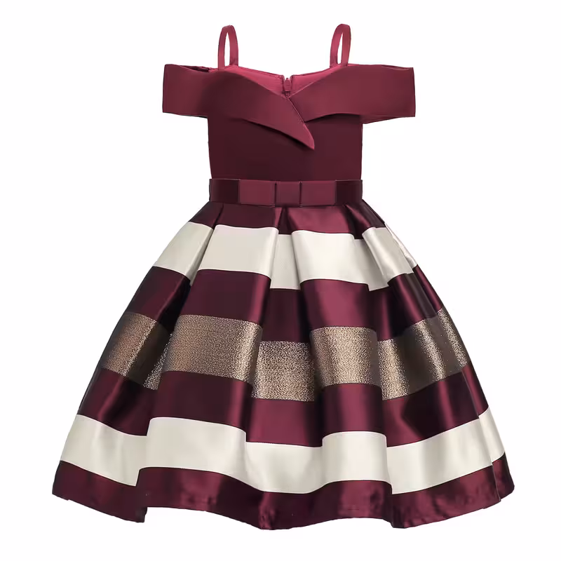 thumbnail image 1 of Vestido de princesa con hombros descubiertos para niñas, elegante y elegante, sin mangas, de algodón, forrado con cordones, perfecto para fiestas y actuaciones, 1 of 6