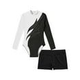 thumbnail image 4 of iiniim Kids Girls Dance Outfits 2 Piece Long Sleeve Ballet Gymnastics Leotards with Shorts Set Athletic Sport Tracksuit A White&Black 14, 4 of 7
