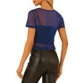 thumbnail image 3 of INSPIRE CHIC Women's Mesh Semi Sheer Short Sleeve Metallic Shiny Cropped Top M Royal Bue, 3 of 6
