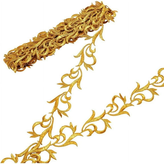 About 4.37 Yards Embroidery Lace Trim 1.57 Inch Wide Embroidery Floral Trimming Iron on Metallic Cloud Lace for Sewing Costumes Gowns Home Decor Garment Accessories