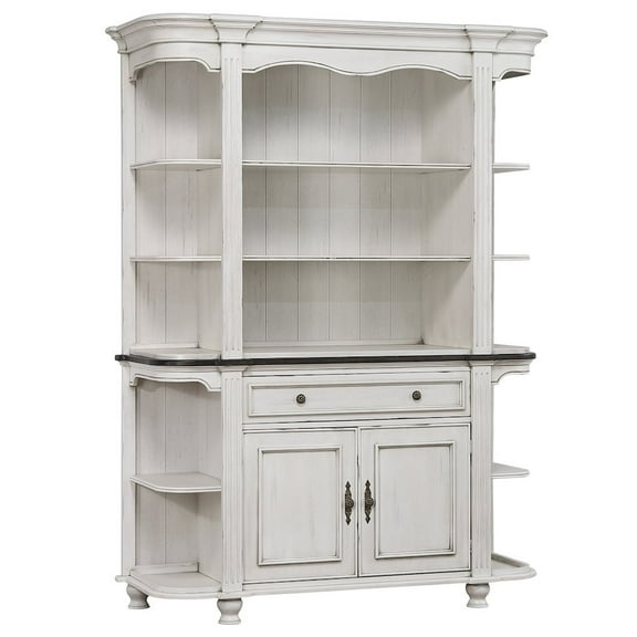 French Chic China Cabinet Hutch w Storage White & Walnut Brown Wood